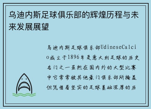 乌迪内斯足球俱乐部的辉煌历程与未来发展展望