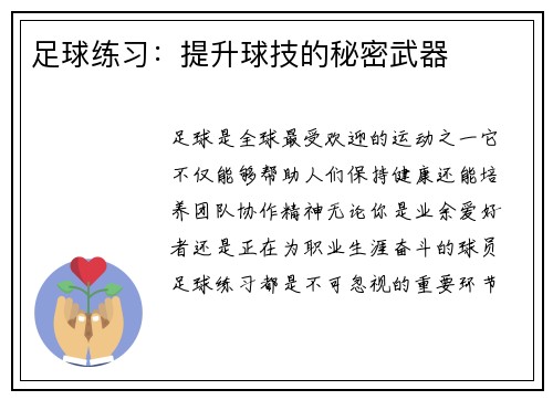 足球练习：提升球技的秘密武器