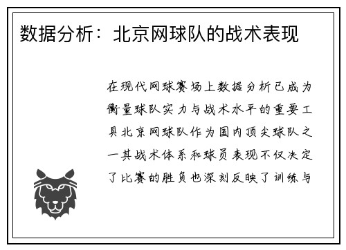 数据分析：北京网球队的战术表现