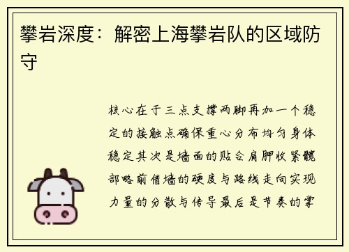 攀岩深度：解密上海攀岩队的区域防守