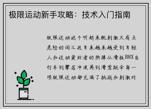 极限运动新手攻略：技术入门指南